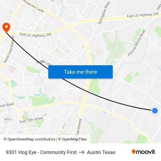 9301 Hog Eye - Community First to Austin Texas map
