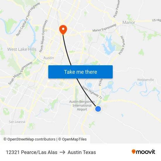 12321 Pearce/Las Alas to Austin Texas map
