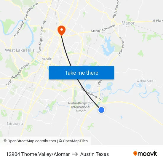 12904 Thome Valley/Alomar to Austin Texas map