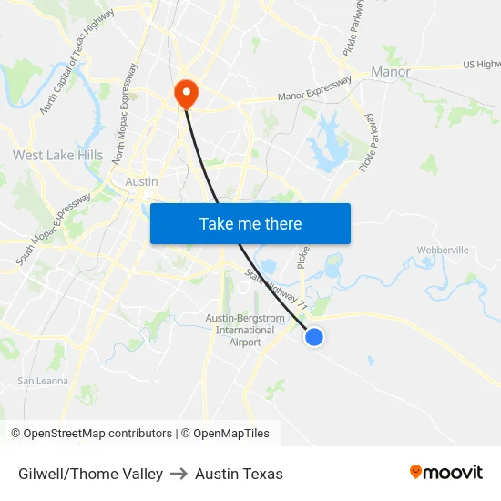 Gilwell/Thome Valley to Austin Texas map