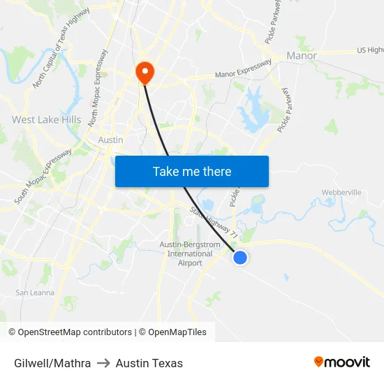 Gilwell/Mathra to Austin Texas map