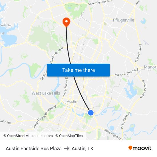 Austin Eastside Bus Plaza to Austin, TX map