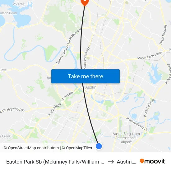 Easton Park Sb (Mckinney Falls/William Cannon) to Austin, TX map