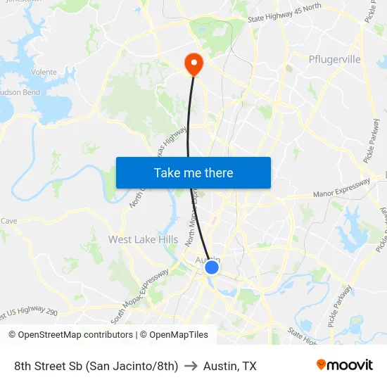 8th Street Sb (San Jacinto/8th) to Austin, TX map