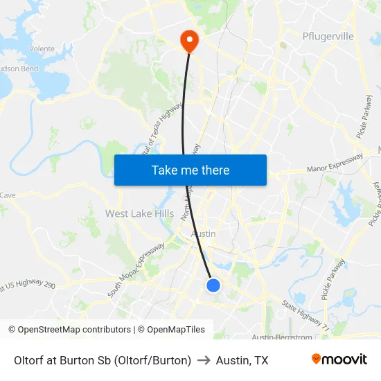 Oltorf at Burton Sb (Oltorf/Burton) to Austin, TX map