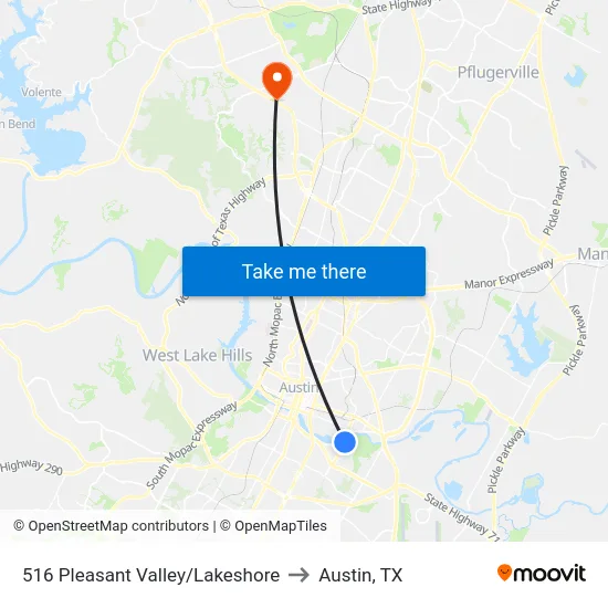 516 Pleasant Valley/Lakeshore to Austin, TX map