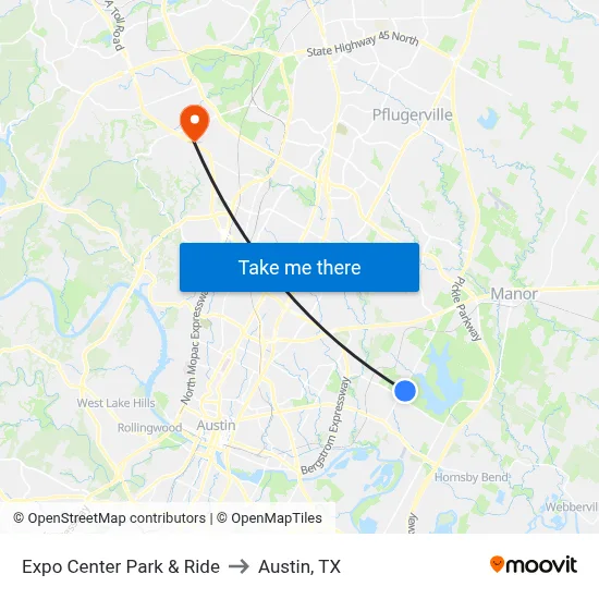 Expo Center Park & Ride to Austin, TX map