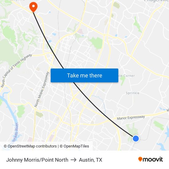 Johnny Morris/Point North to Austin, TX map