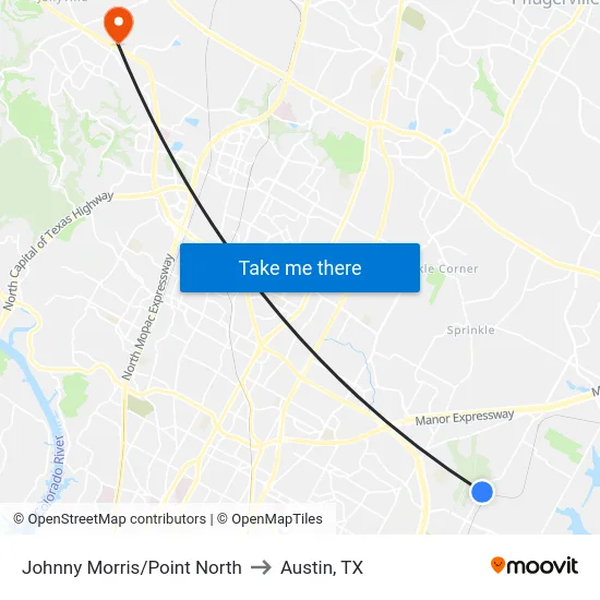 Johnny Morris/Point North to Austin, TX map