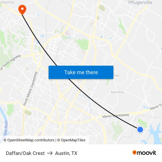 Daffan/Oak Crest to Austin, TX map