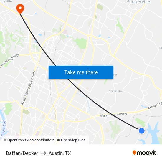 Daffan/Decker to Austin, TX map