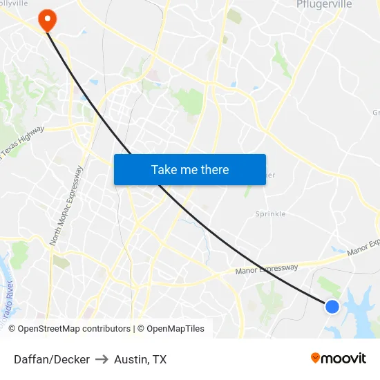 Daffan/Decker to Austin, TX map
