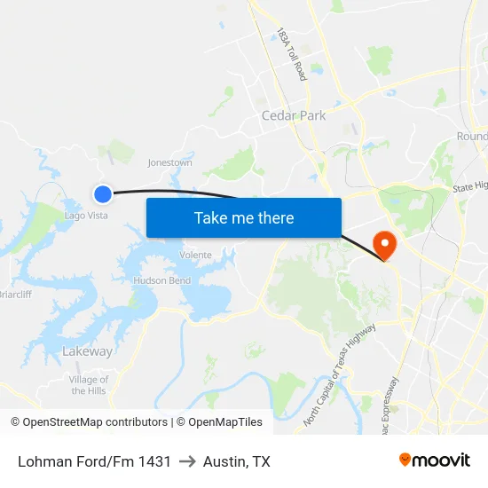 Lohman Ford/Fm 1431 to Austin, TX map