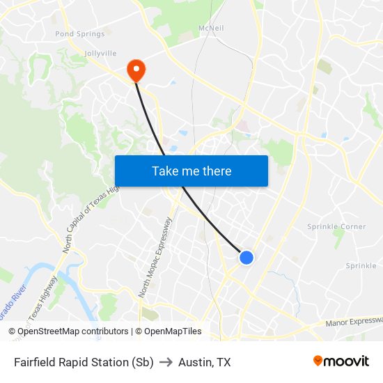 Fairfield Rapid  Station (Sb) to Austin, TX map