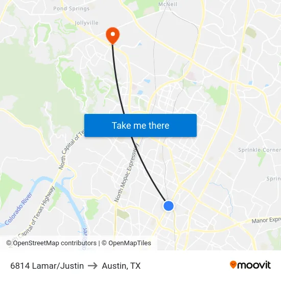 6814 Lamar/Justin to Austin, TX map