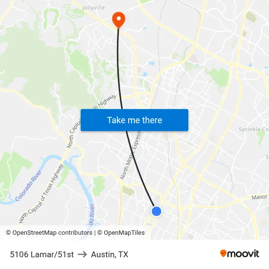 5106 Lamar/51st to Austin, TX map