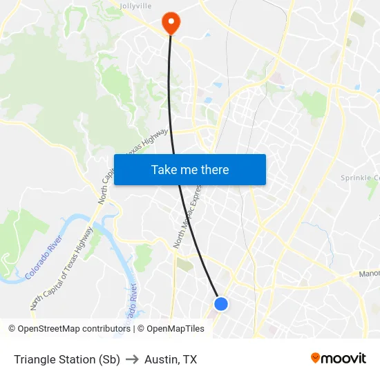 Triangle Station (Sb) to Austin, TX map