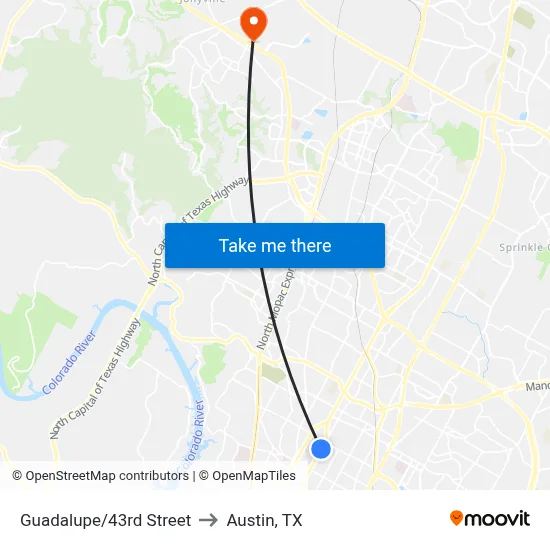 Guadalupe/43rd Street to Austin, TX map