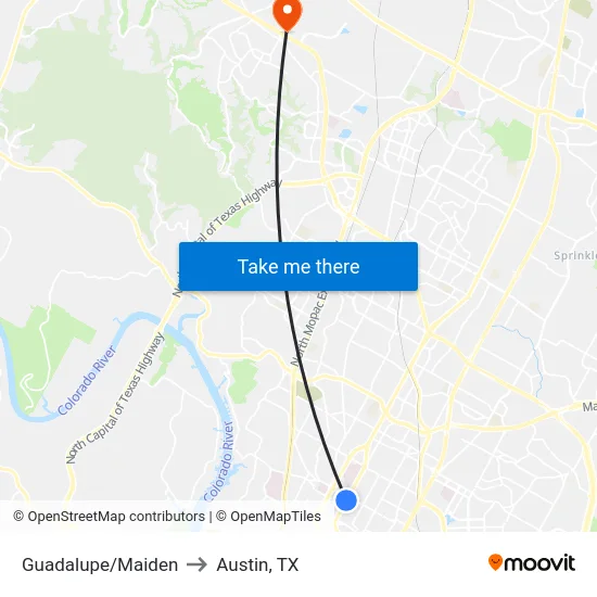 Guadalupe/Maiden to Austin, TX map