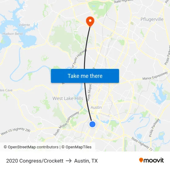 2020 Congress/Crockett to Austin, TX map