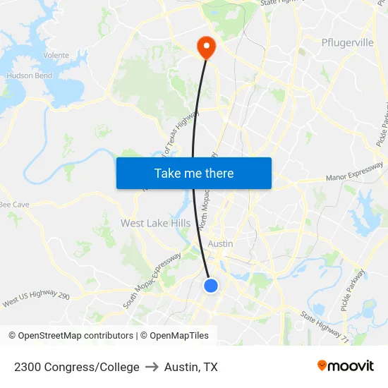 2300 Congress/College to Austin, TX map