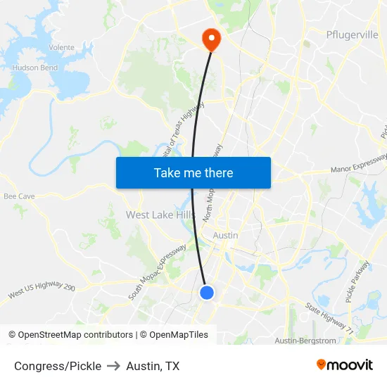 Congress/Pickle to Austin, TX map