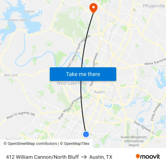 412 William Cannon/North Bluff to Austin, TX map