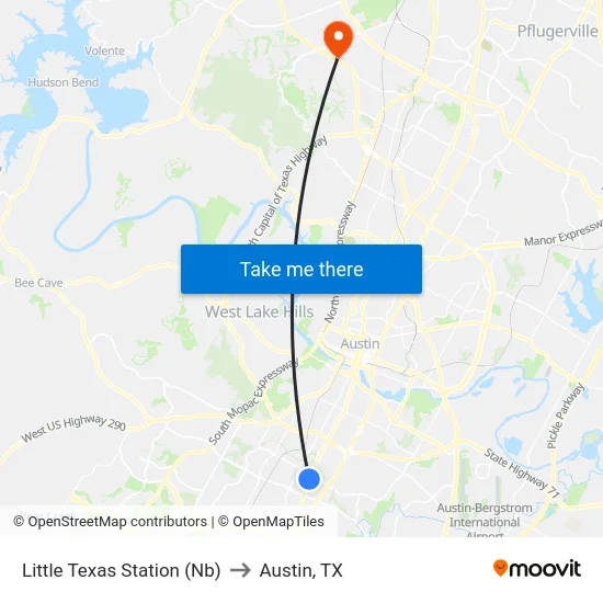 Little Texas Station (Nb) to Austin, TX map
