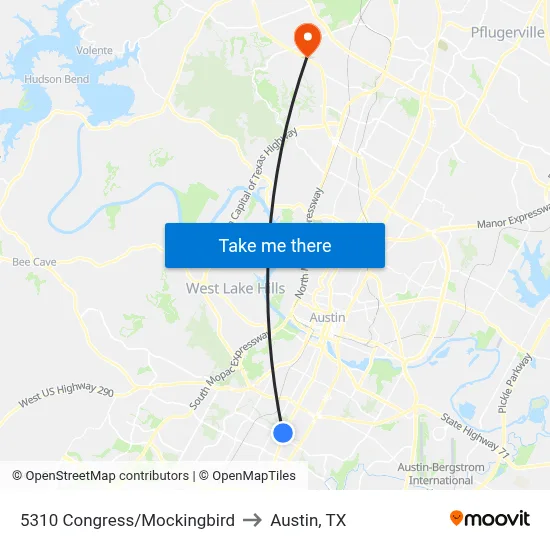 5310 Congress/Mockingbird to Austin, TX map