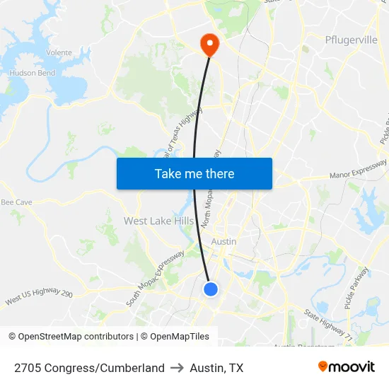 2705 Congress/Cumberland to Austin, TX map