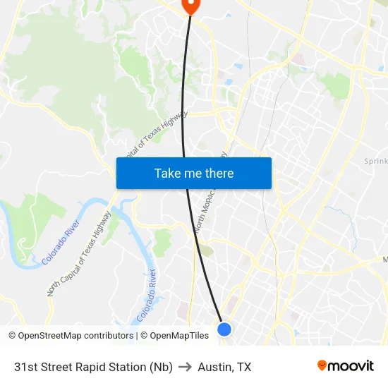 31st Street Rapid  Station (Nb) to Austin, TX map