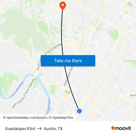 Guadalupe/43rd to Austin, TX map