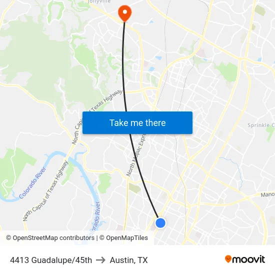 4413 Guadalupe/45th to Austin, TX map