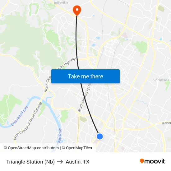 Triangle Station (Nb) to Austin, TX map