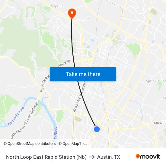 North Loop East Rapid Station (Nb) to Austin, TX map
