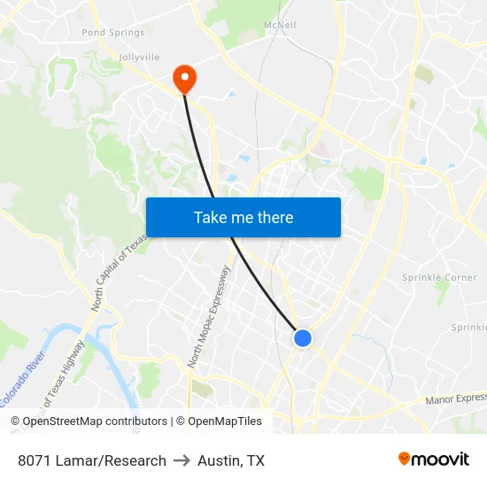 8071 Lamar/Research to Austin, TX map