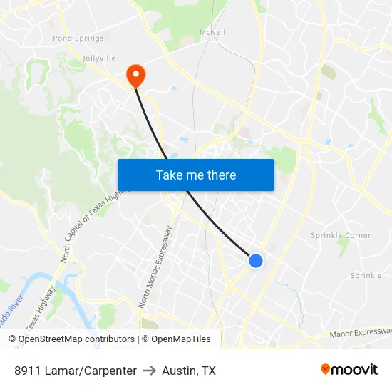 8911 Lamar/Carpenter to Austin, TX map