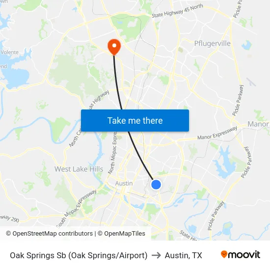Oak Springs Sb (Oak Springs/Airport) to Austin, TX map