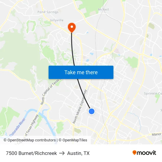 7500 Burnet/Richcreek to Austin, TX map