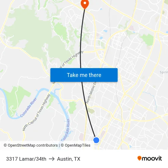 3317 Lamar/34th to Austin, TX map