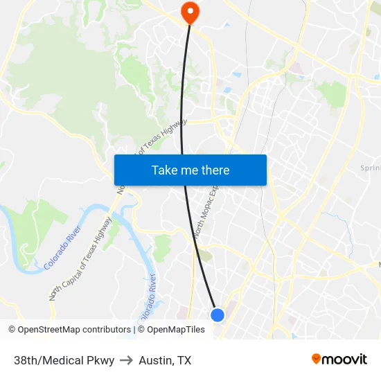 38th/Medical Pkwy to Austin, TX map