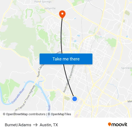 Burnet/Adams to Austin, TX map