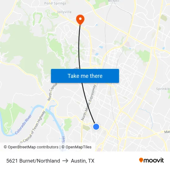 5621 Burnet/Northland to Austin, TX map