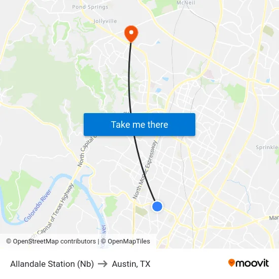 Allandale Station (Nb) to Austin, TX map