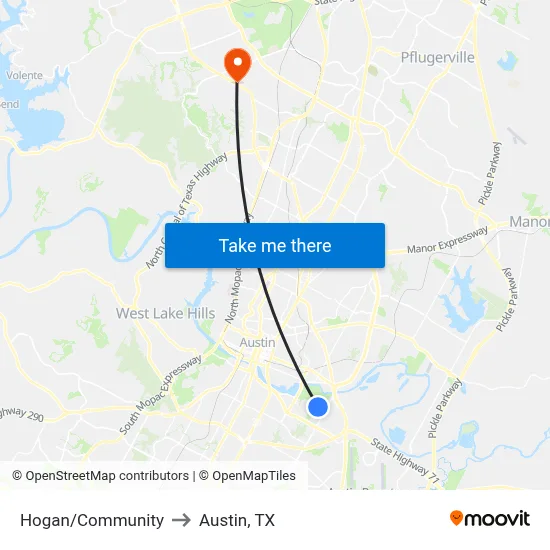 Hogan/Community to Austin, TX map
