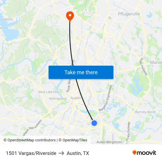 1501 Vargas/Riverside to Austin, TX map