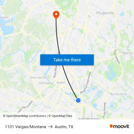 1101 Vargas/Montana to Austin, TX map