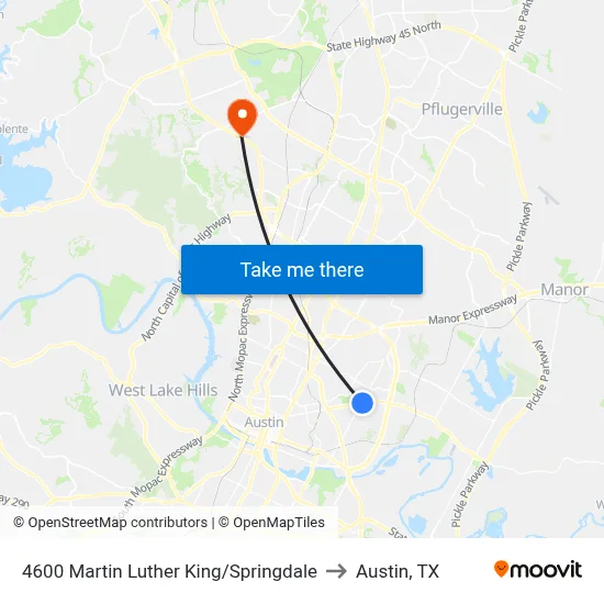 4600 Martin Luther King/Springdale to Austin, TX map
