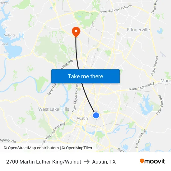 2700 Martin Luther King/Walnut to Austin, TX map