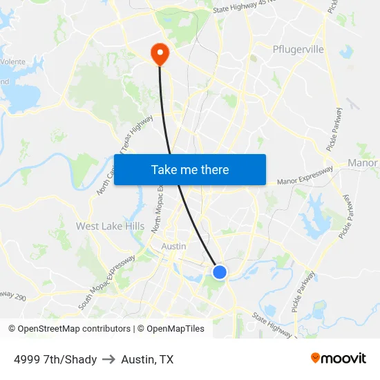 4999 7th/Shady to Austin, TX map